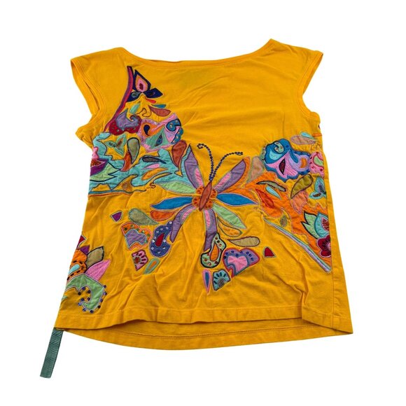 Michael Simon Butterfly Embroidered Womens Top sz Small Capped Sleeves butterfly - Picture 1 of 4